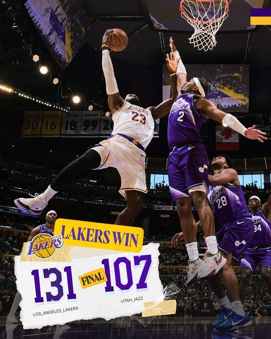 开云体育-老当益壮！湖人晒赢球海报：詹姆斯人群中起飞不可阻挡